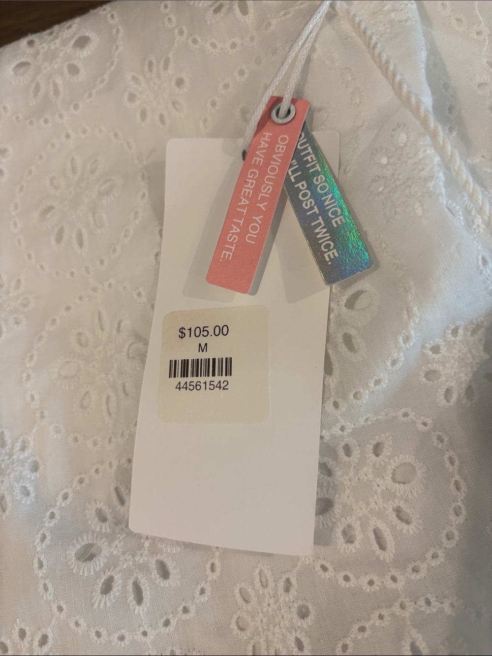 Boutique White Eyelet Blouse Top Sincerely Ours Medium NWT $105 100% Cotton - Picture 7 of 7